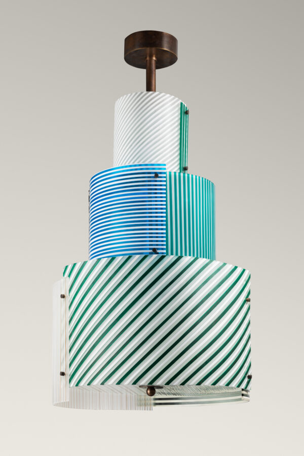 3 Stripped drums Murano Glass Chandelier