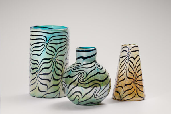 Set de 3 vases turquoises et dorés
