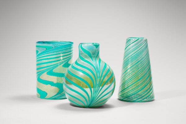 Set de 3 vases en verre de Murano turquoise